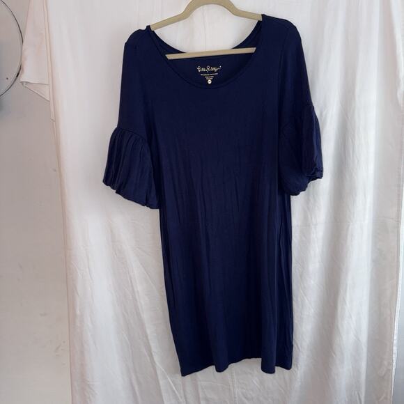 Lilly Pulitzer Lindell True Navy Sz M Soft Stretch Shirt Dress Comfortable Chic - Picture 2 of 9